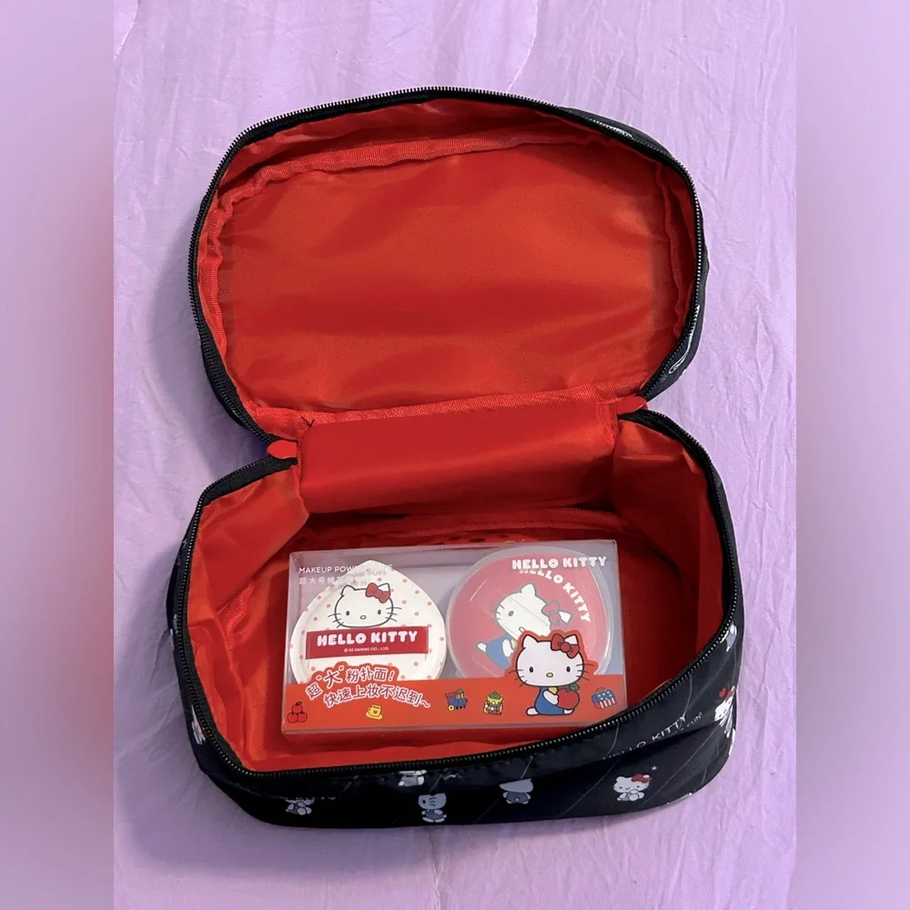 Sanrio Hello Kitty Black Cosmetic Bag with Red Bow Accent